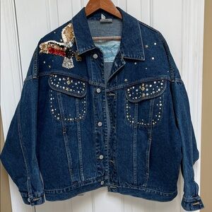 Vtg FREEGO denim trucker-style jacket -Women’s Medium- patriotic Eagle & bling